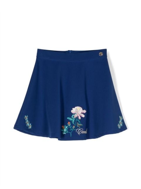 Roberto Cavalli Junior flower-embroidered short skirt