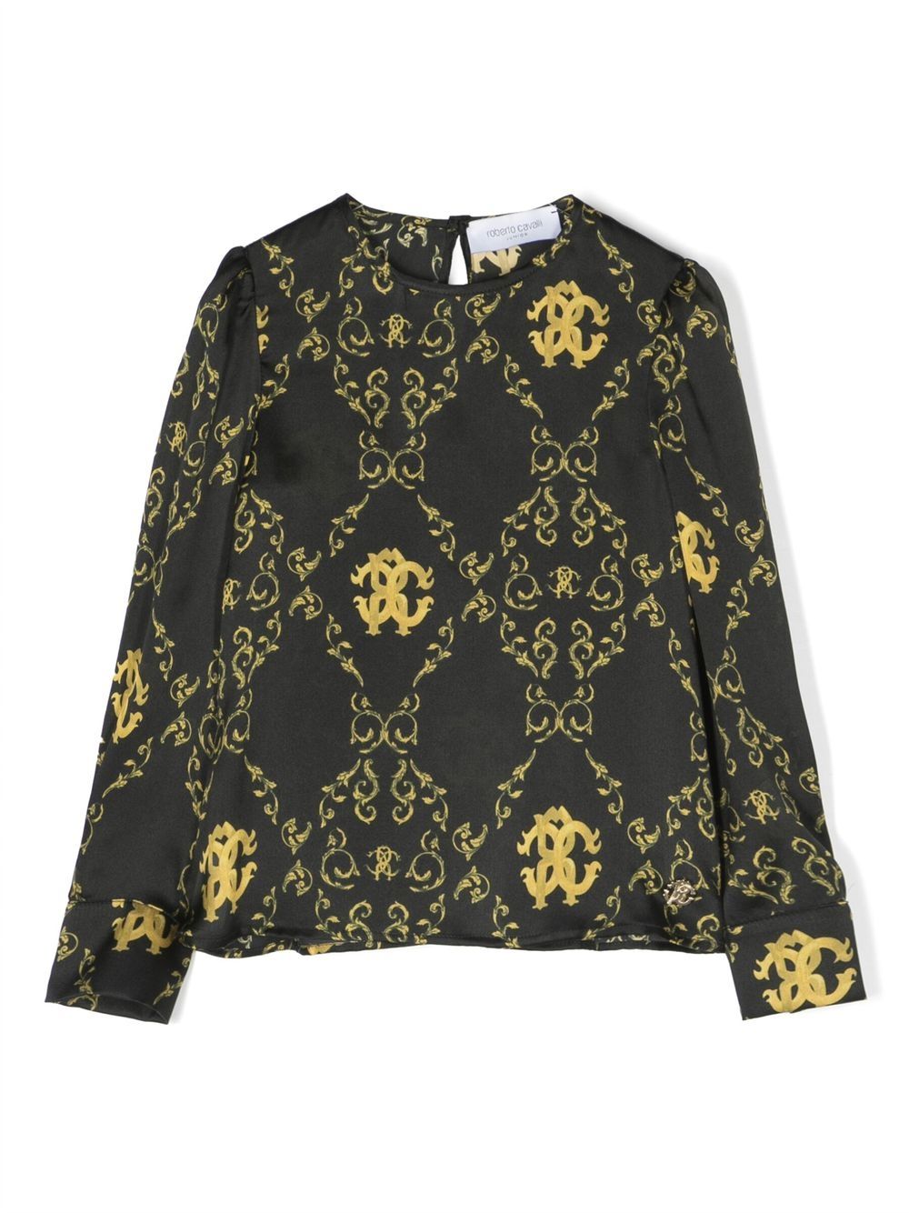 Roberto Cavalli Junior logo-print silk blouse - Black