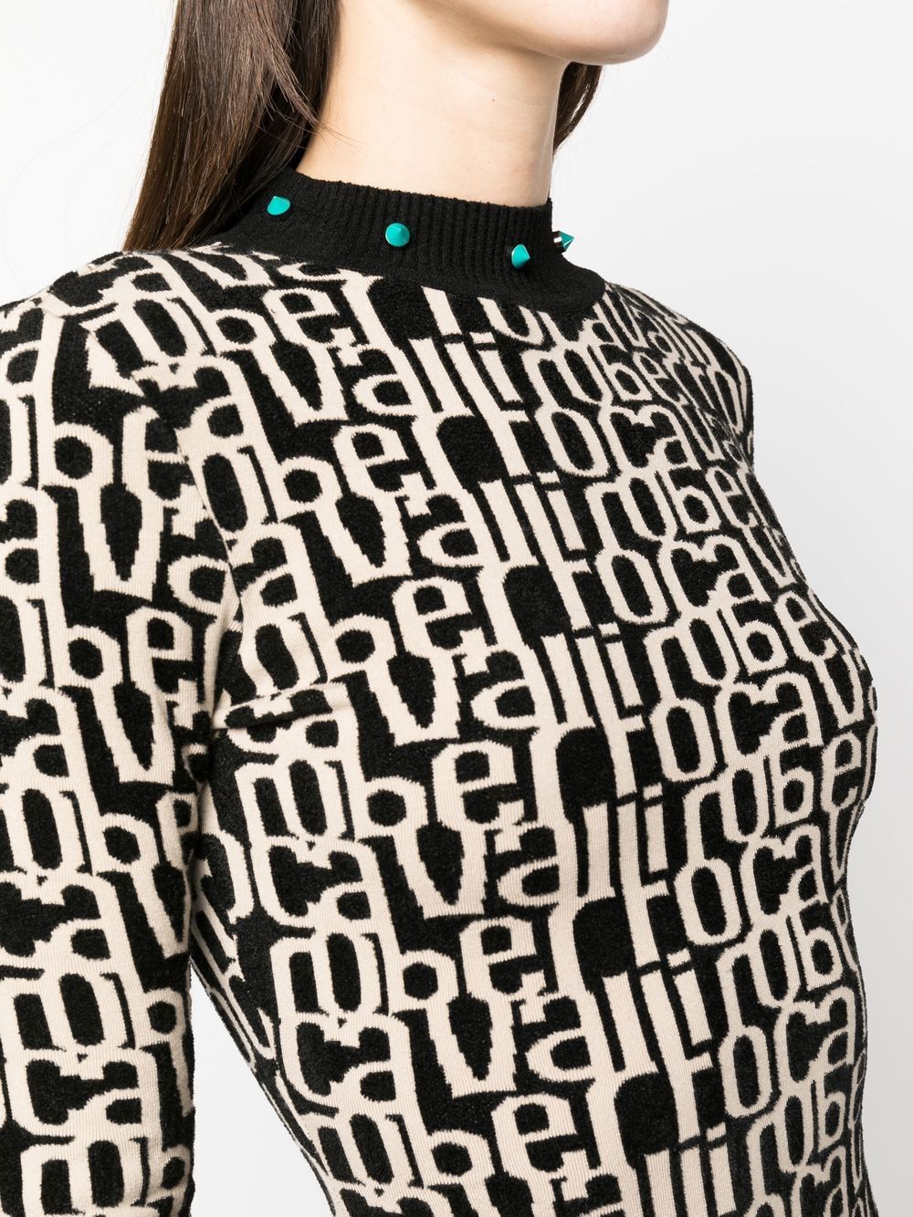 Shop Roberto Cavalli Logo Intarsia Long-sleeve Minidress In Black