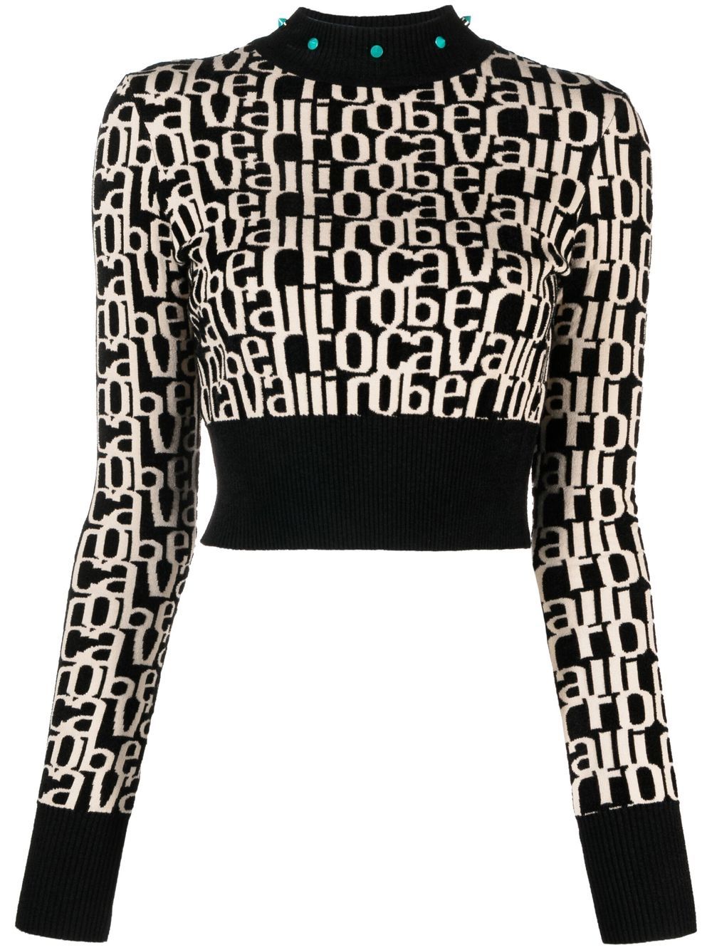 Shop Roberto Cavalli Logo-intarisa Cropped Jumper In Black