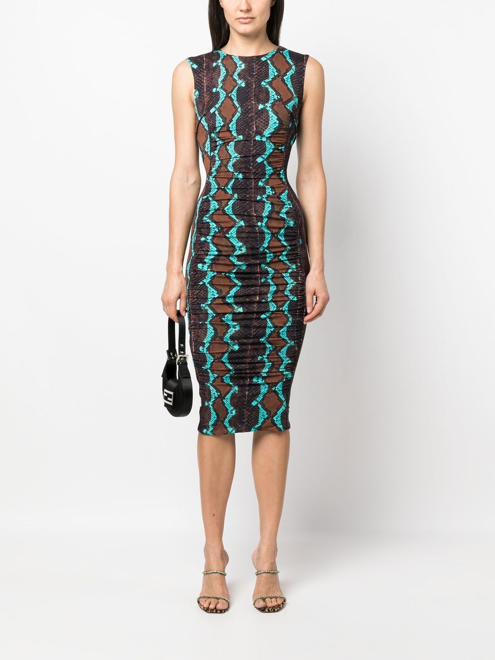 Shop Roberto Cavalli Snake-print Midi Dress In Brown