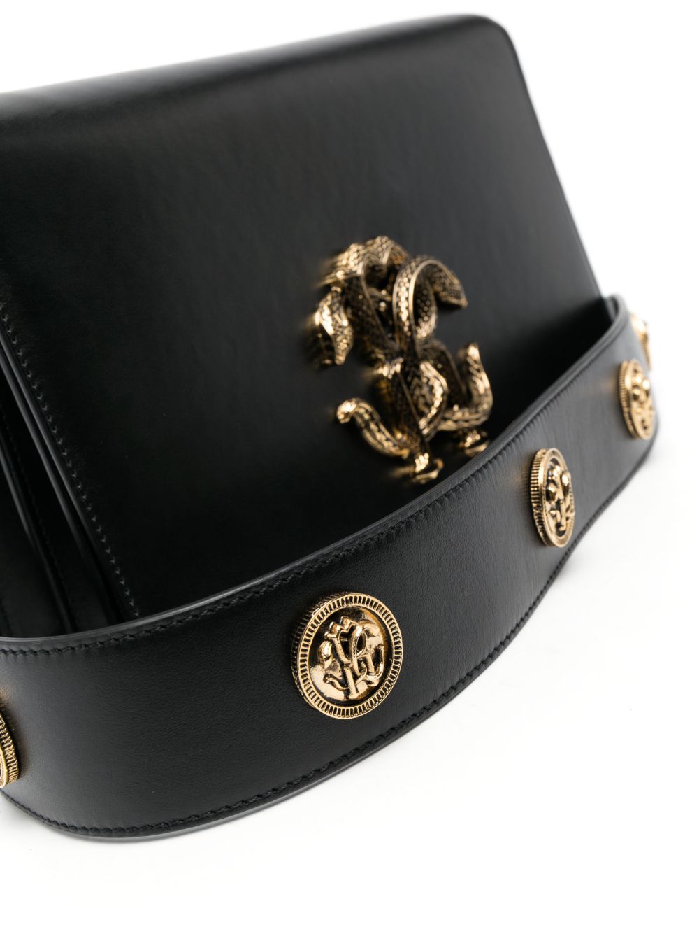 Shop Roberto Cavalli Logo-plaque Embellished-strap Bag In Black