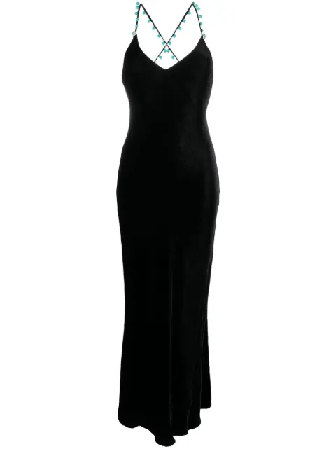 Roberto Cavalli bead-embellished V-neck velvet dress