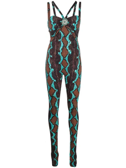 Roberto Cavalli jumpsuit stretch con estampado de piel de serpiente