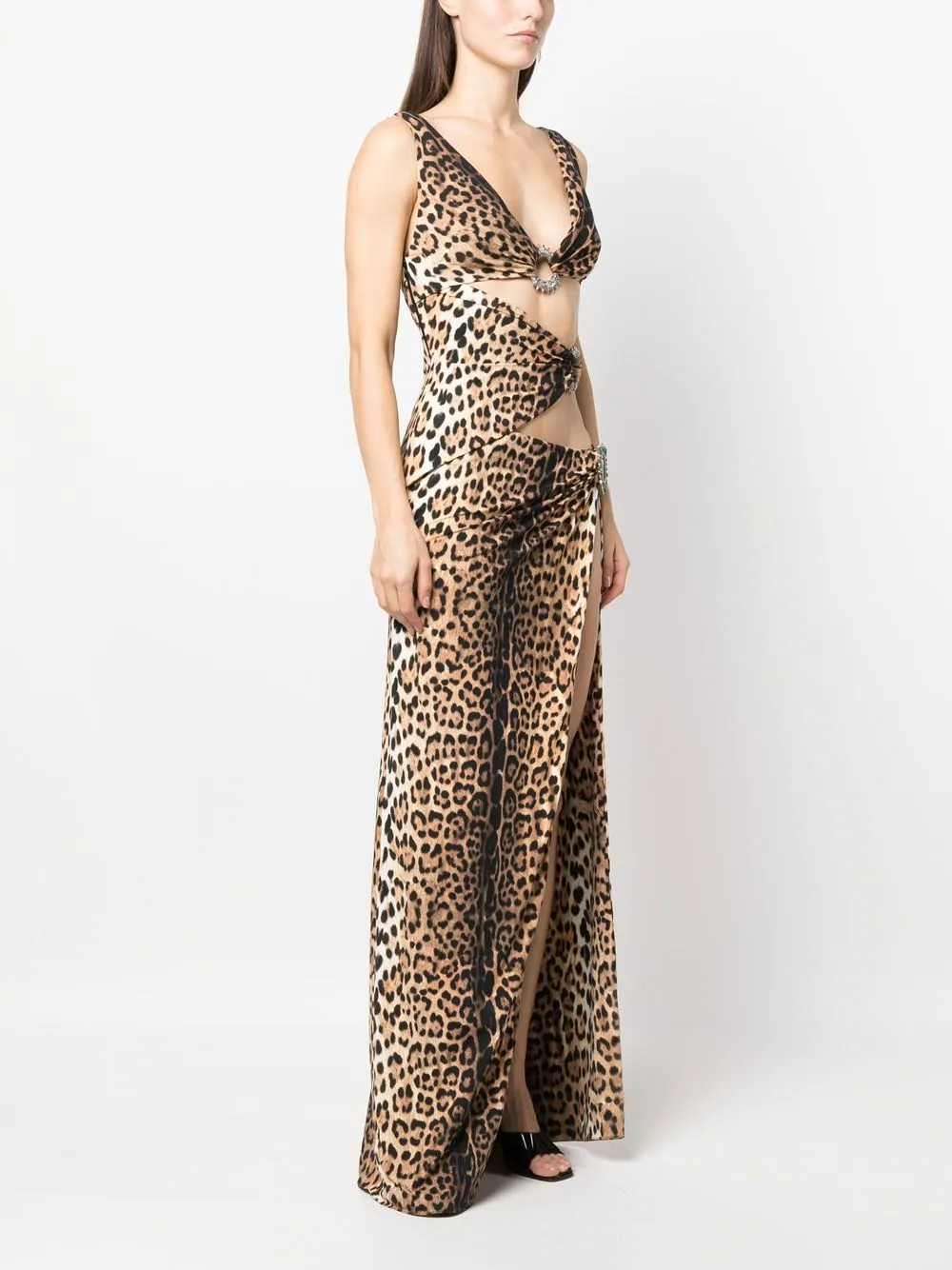 ROBERTO CAVALLI LEOPARD-PRINT CUT-OUT GOWN