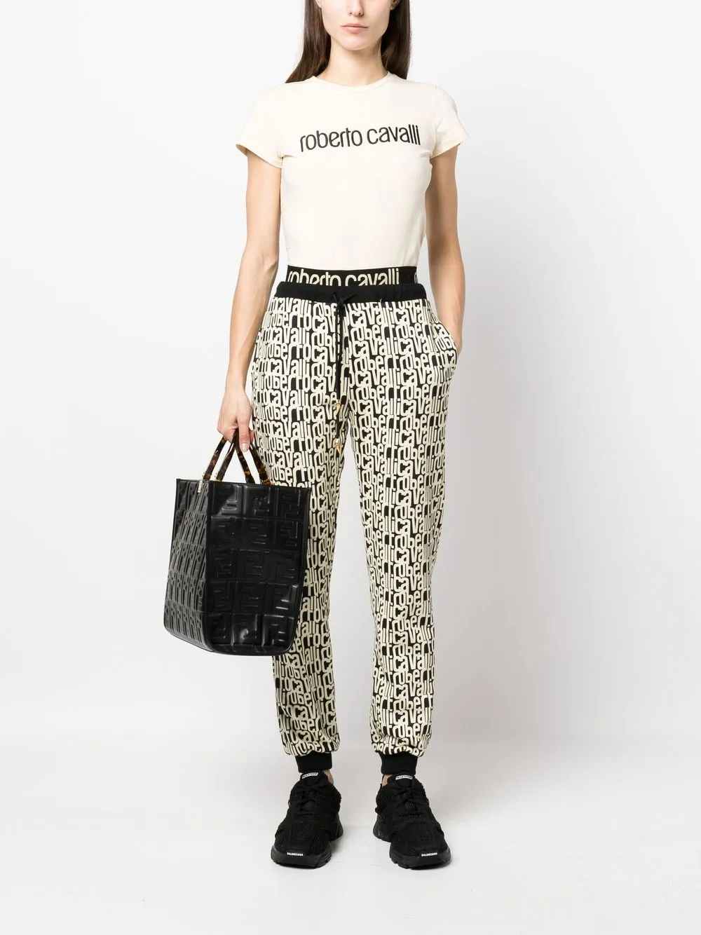 Roberto Cavalli T-shirt met geborduurd logo - Beige