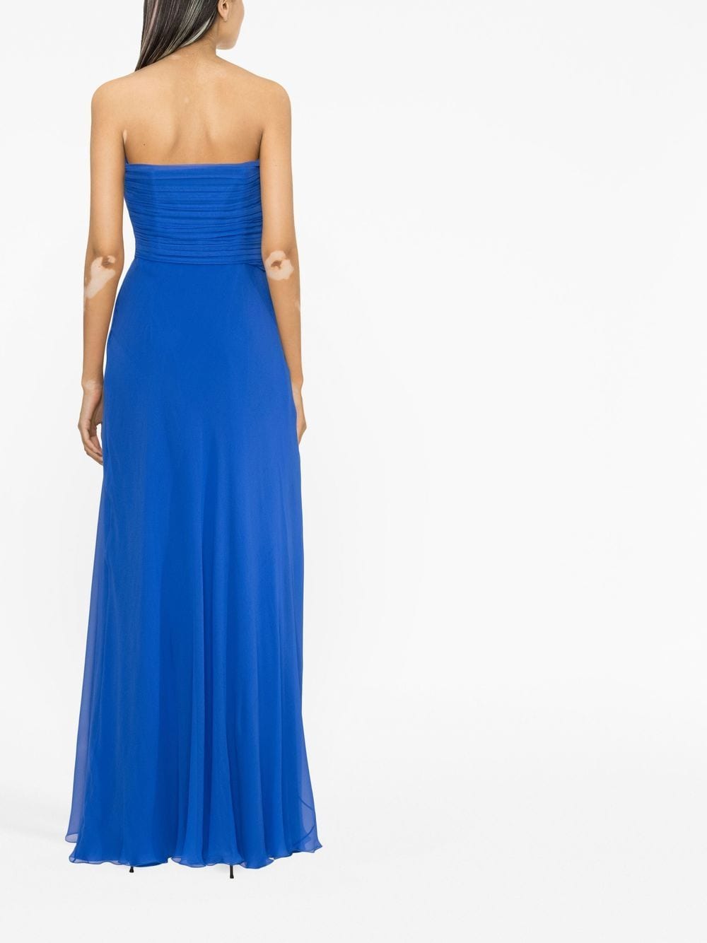 Shop Alberta Ferretti Draped-detail Strapless Silk Gown In Blue