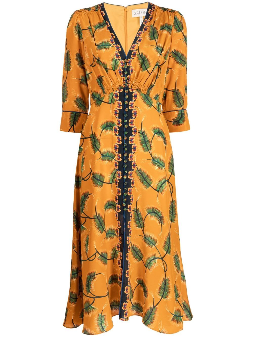 Saloni Eve quill-print Midi Dress - Farfetch