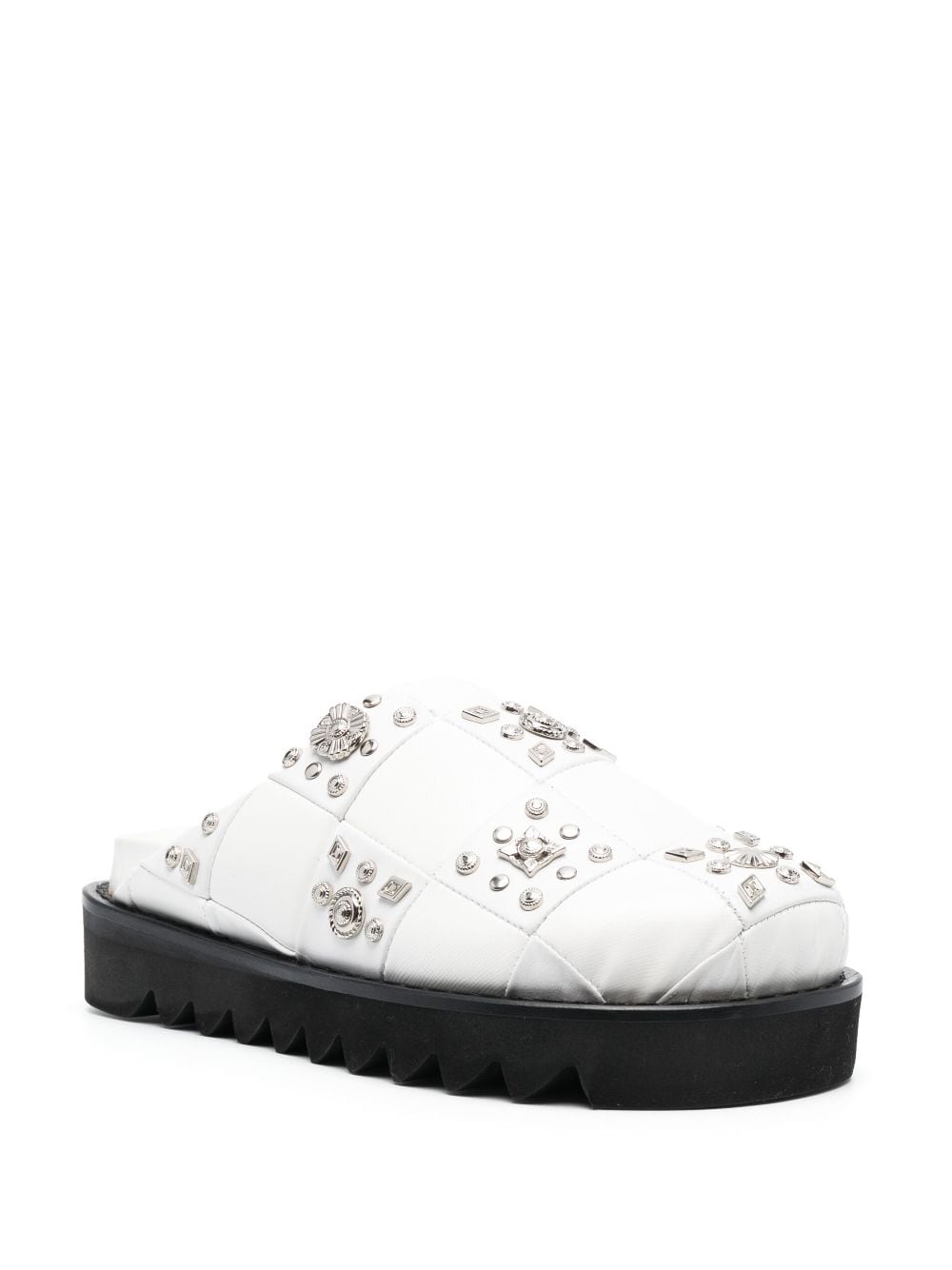 Shop Toga Stud-embellished Leather Slippers In White