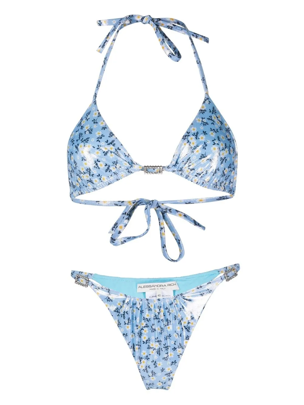 

Alessandra Rich daisy-print lamé bikini - Blue