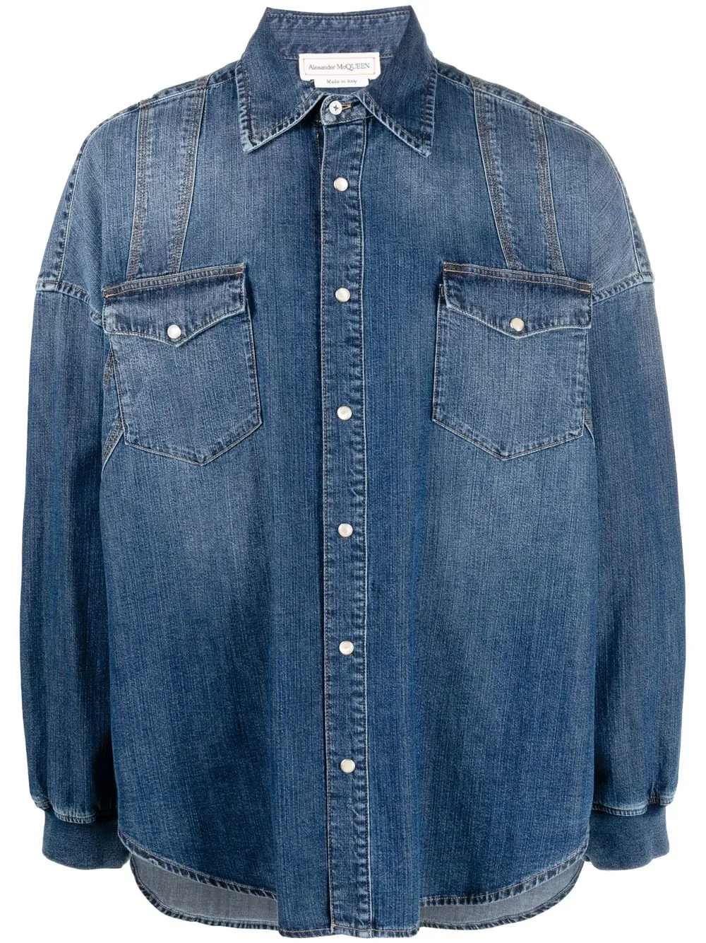 

Alexander McQueen harness-stitch denim shirt - Blue