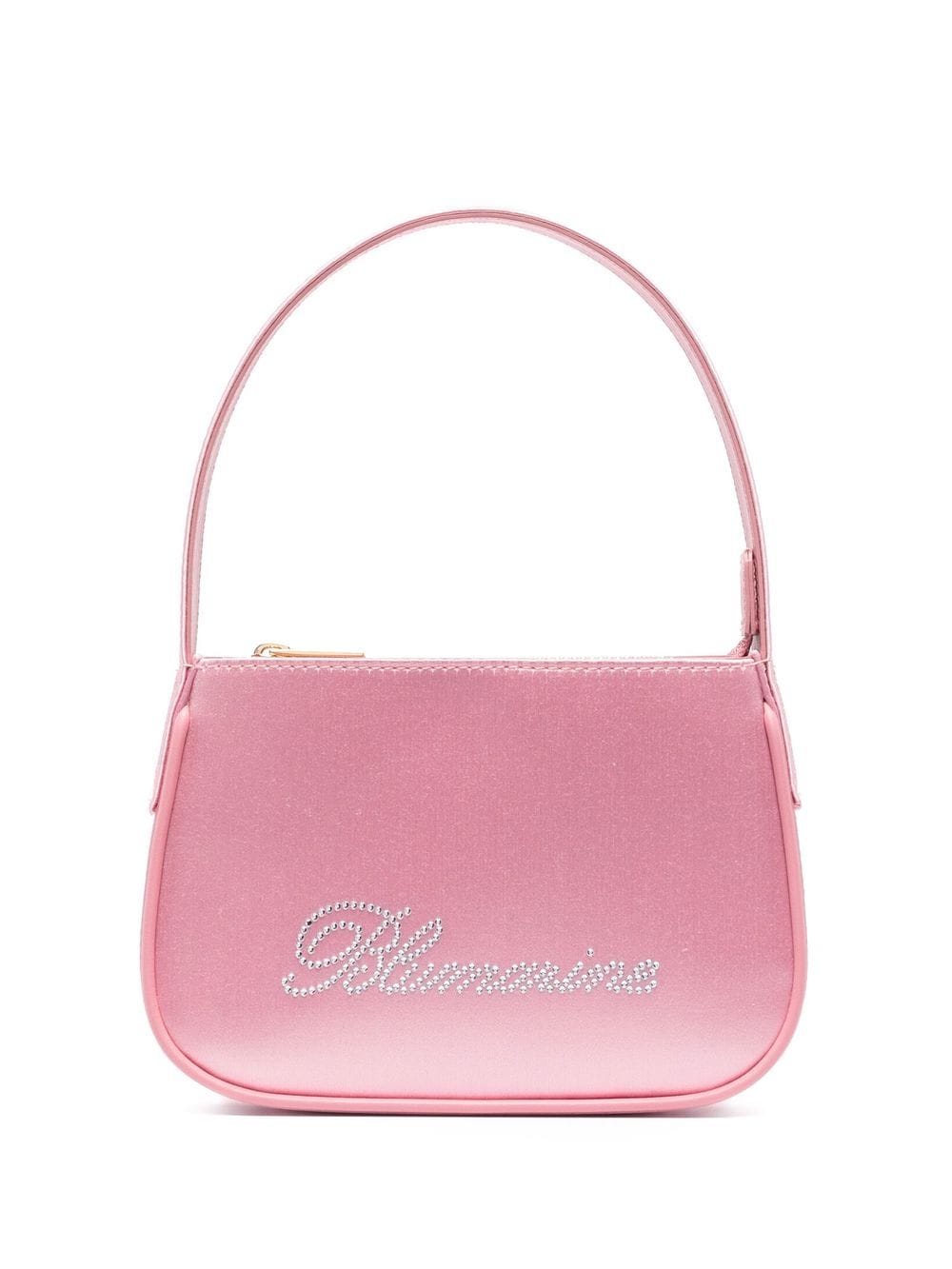 Shop Blumarine Rhinestone Embellished Satin Mini Bag In Pink