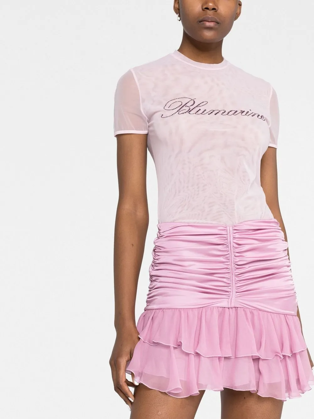 Blumarine Ruched rufle-hem Mini Skirt - Pink