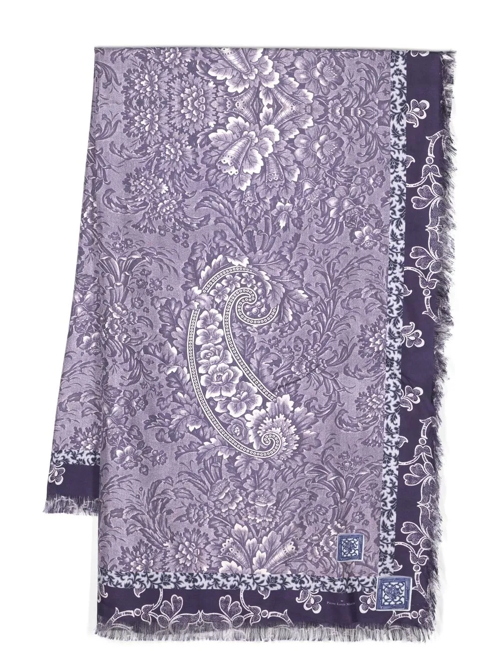 

Pierre-Louis Mascia frayed-edge graphic-print silk scarf - Purple