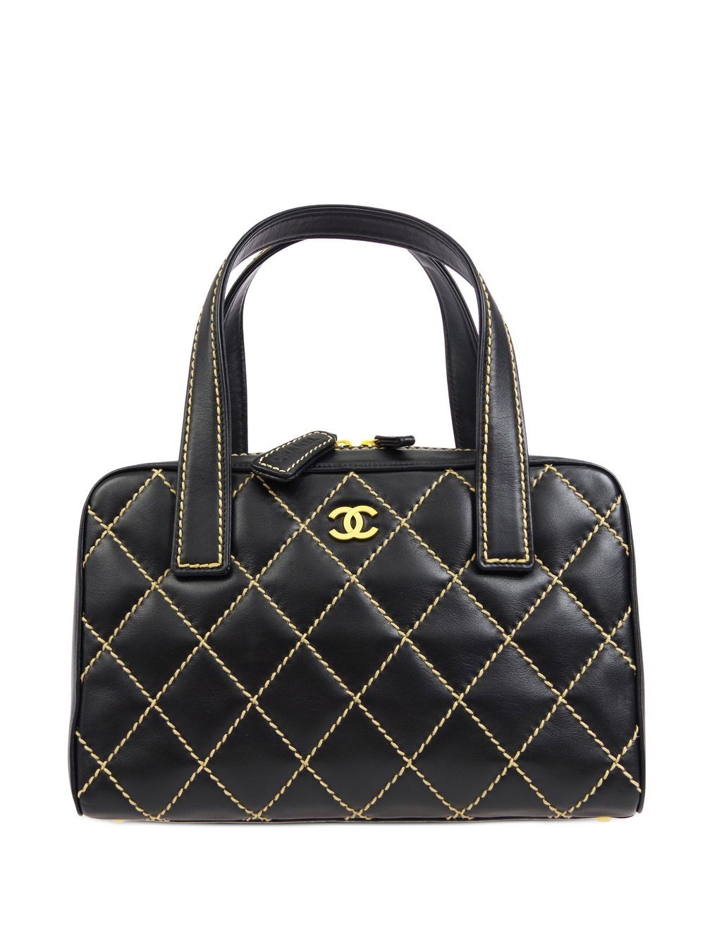 Chanel Wild Stitch Black Calfskin Leather Quilt Small Tote Bag