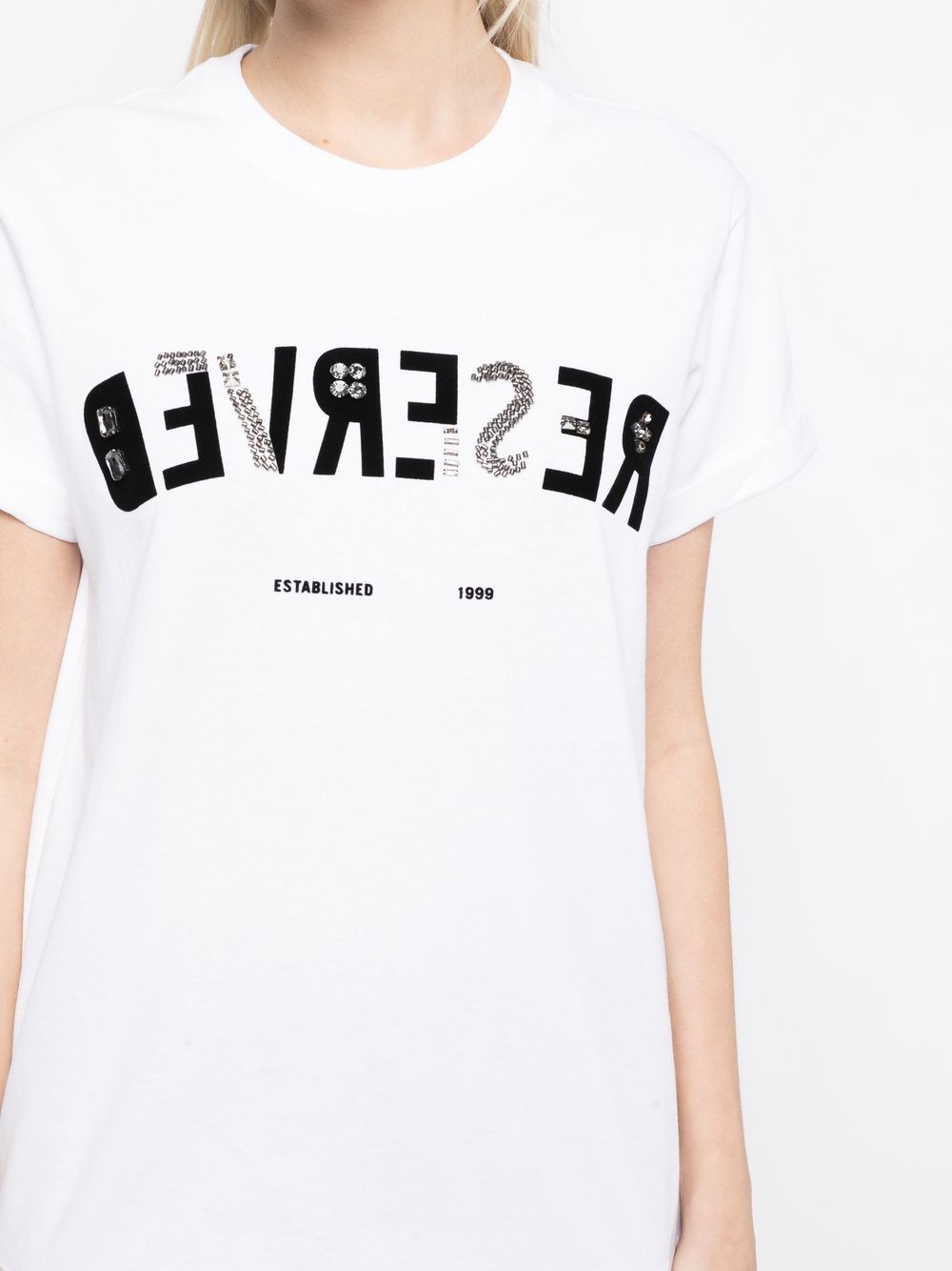 Shop Izzue Slogan-print Crystal-embellished T-shirt In White