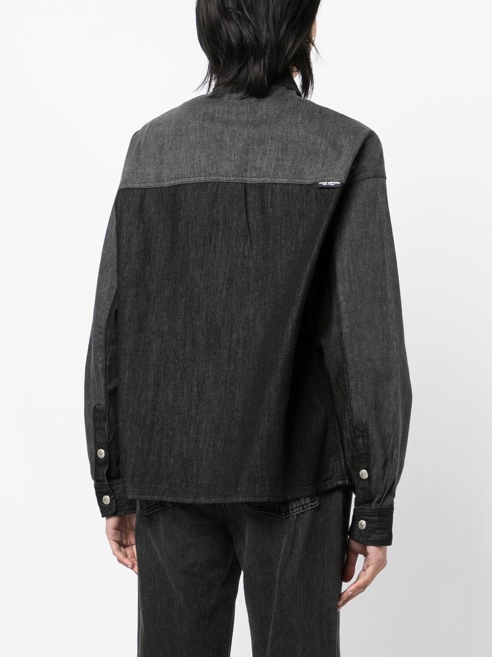 Shop Izzue Panelled Denim Shirt In Grey
