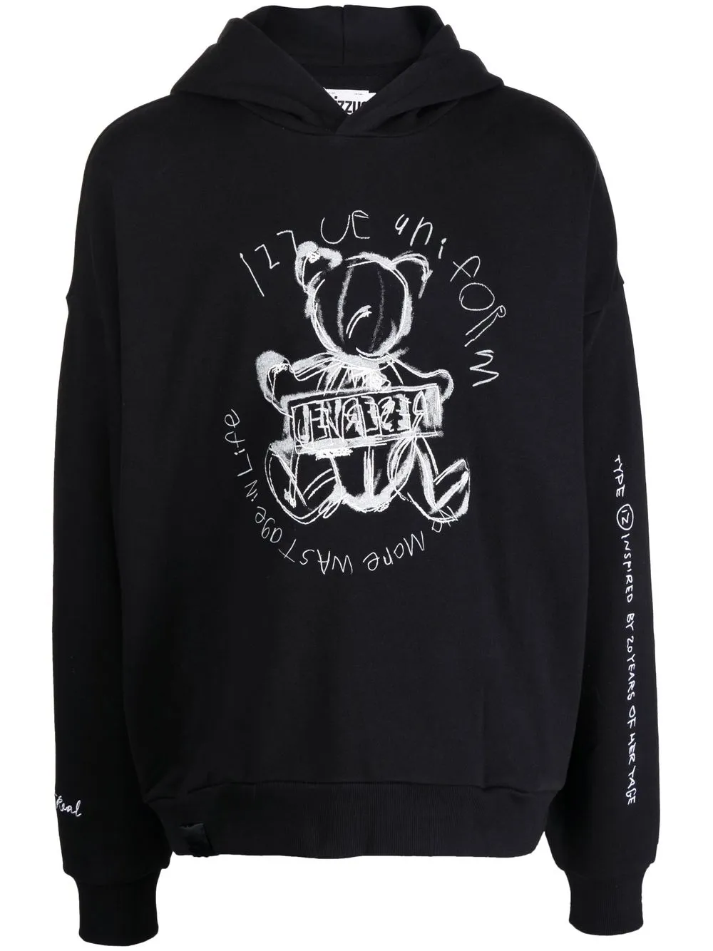 

izzue teddy bear-print cotton hoodie - Black