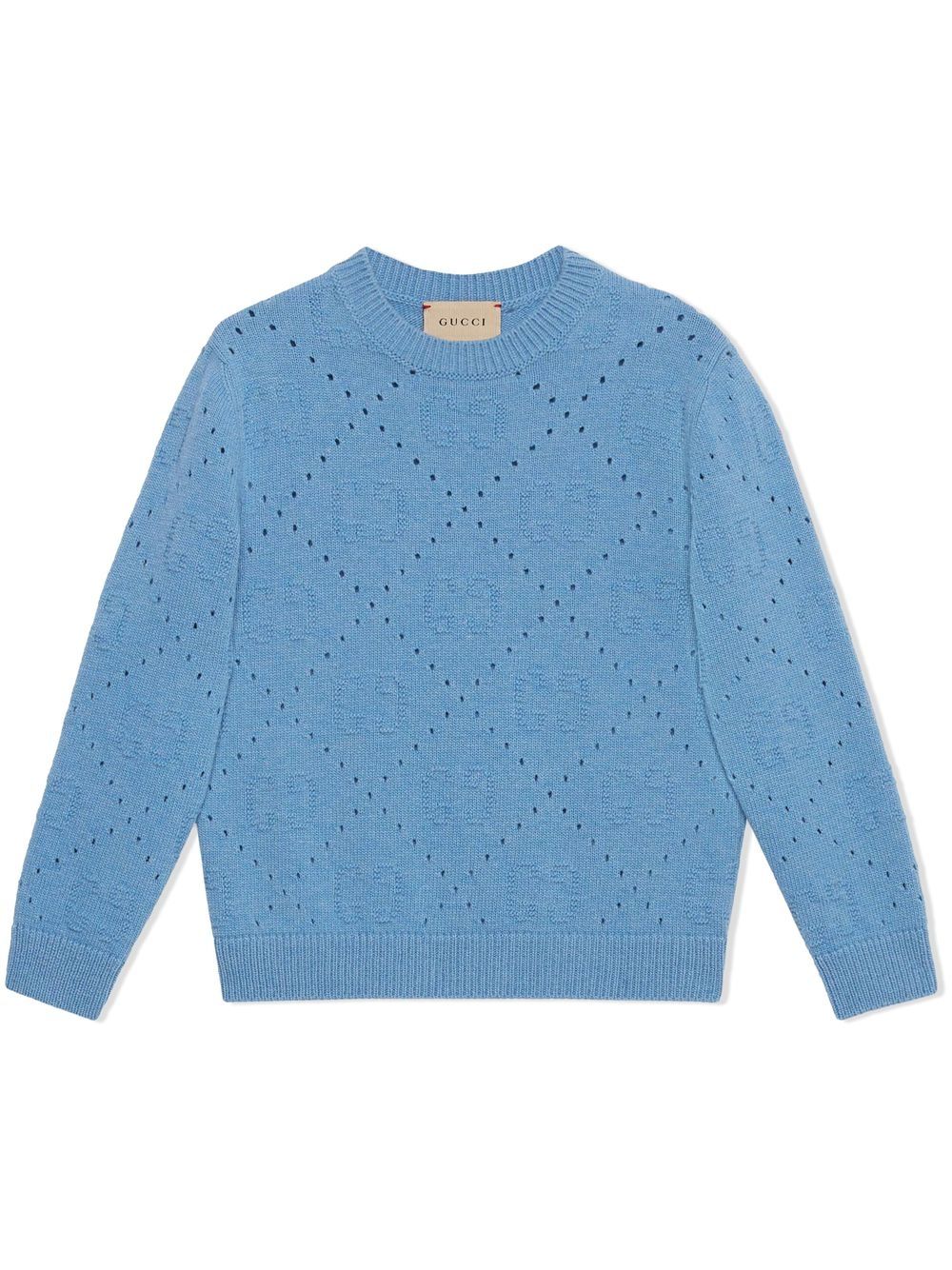 

Gucci Kids perforated GG wool jumper - Blue