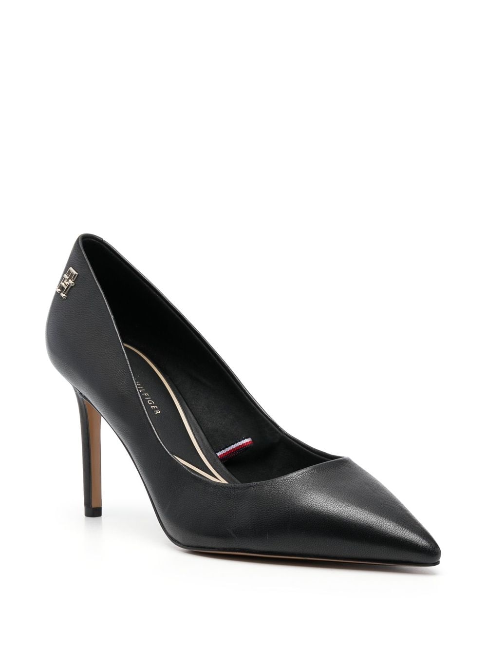 Shop Tommy Hilfiger Pointed-toe Leather Pumps In Black