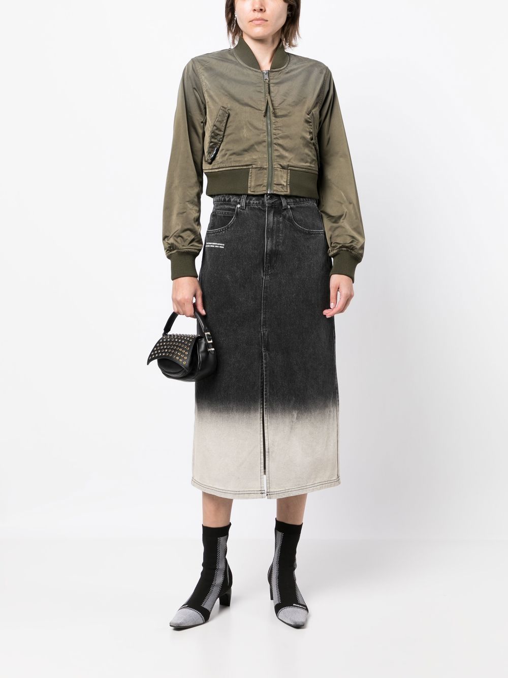 Shop Izzue Faded High-waisted Denim Skirt In Black