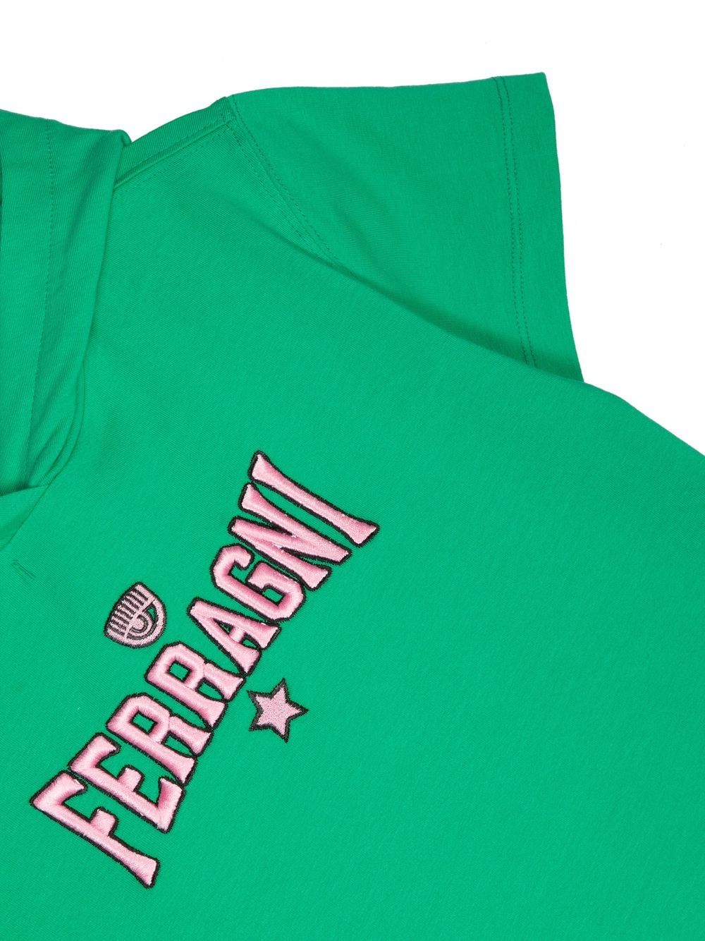 Shop Chiara Ferragni Hooded Logo-embroidered Dress In Green