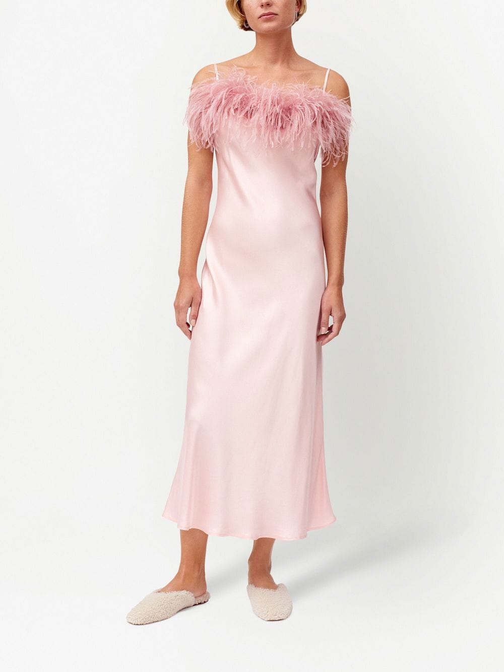 Shop Sleeper Boheme Feather Trim Slip Dress In Pink