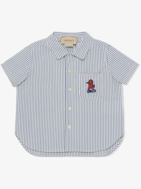 Gucci Kids motif-embroidered stripe-print shirt