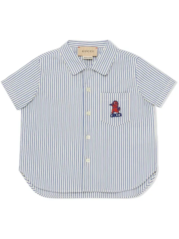 Gucci Kids motif embroidered stripe print Shirt Blue FARFETCH CA