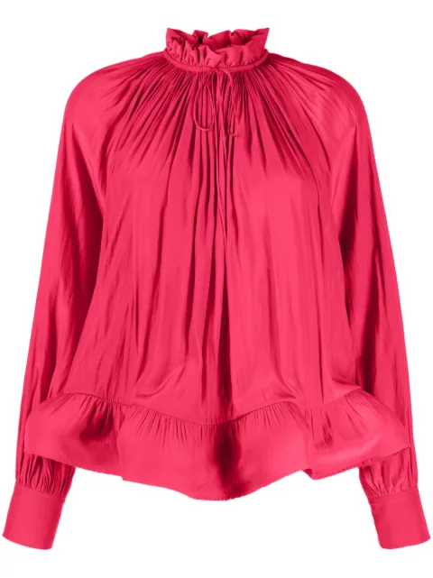 Lanvin gathered-neck ruffled-hem blouse