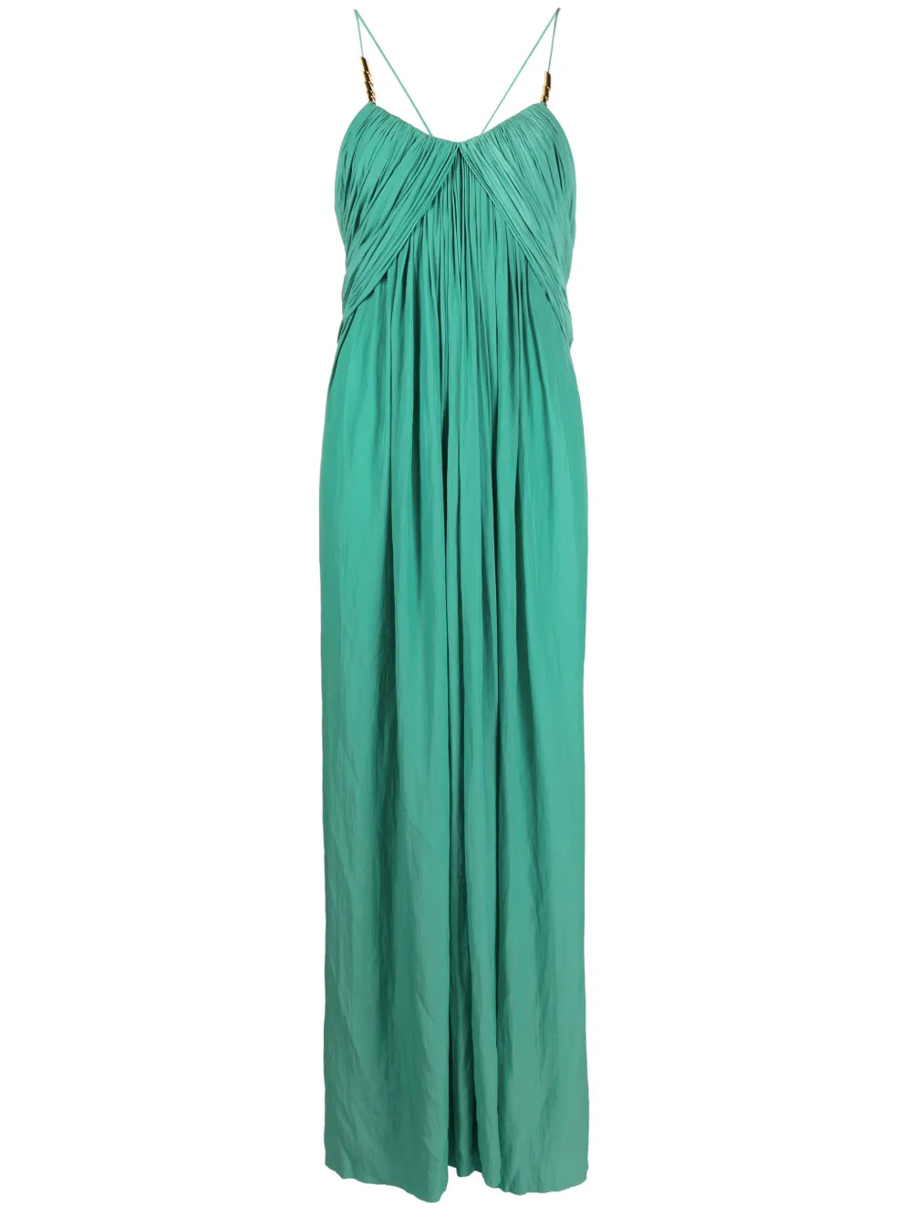 Shop Lanvin Embellished Pleated Maxi Dress In Green