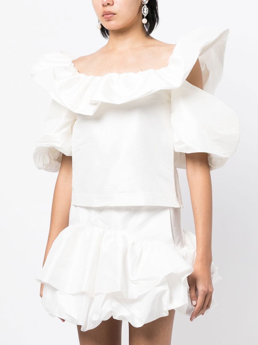 Shop Kika Vargas Ruffled Shoulder Cut-out Top In Weiss