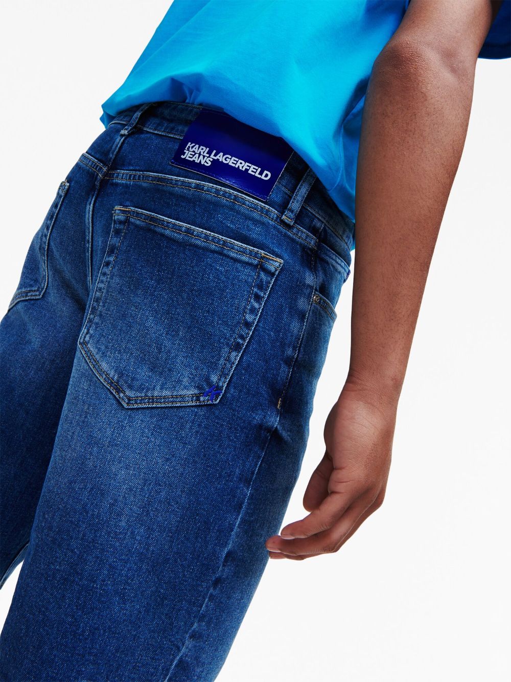 Shop Karl Lagerfeld Jeans Logo-patch Denim Bermudas In Blue