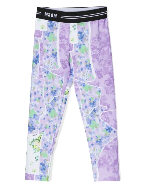 MSGM Kids floral-print logo-waist leggings