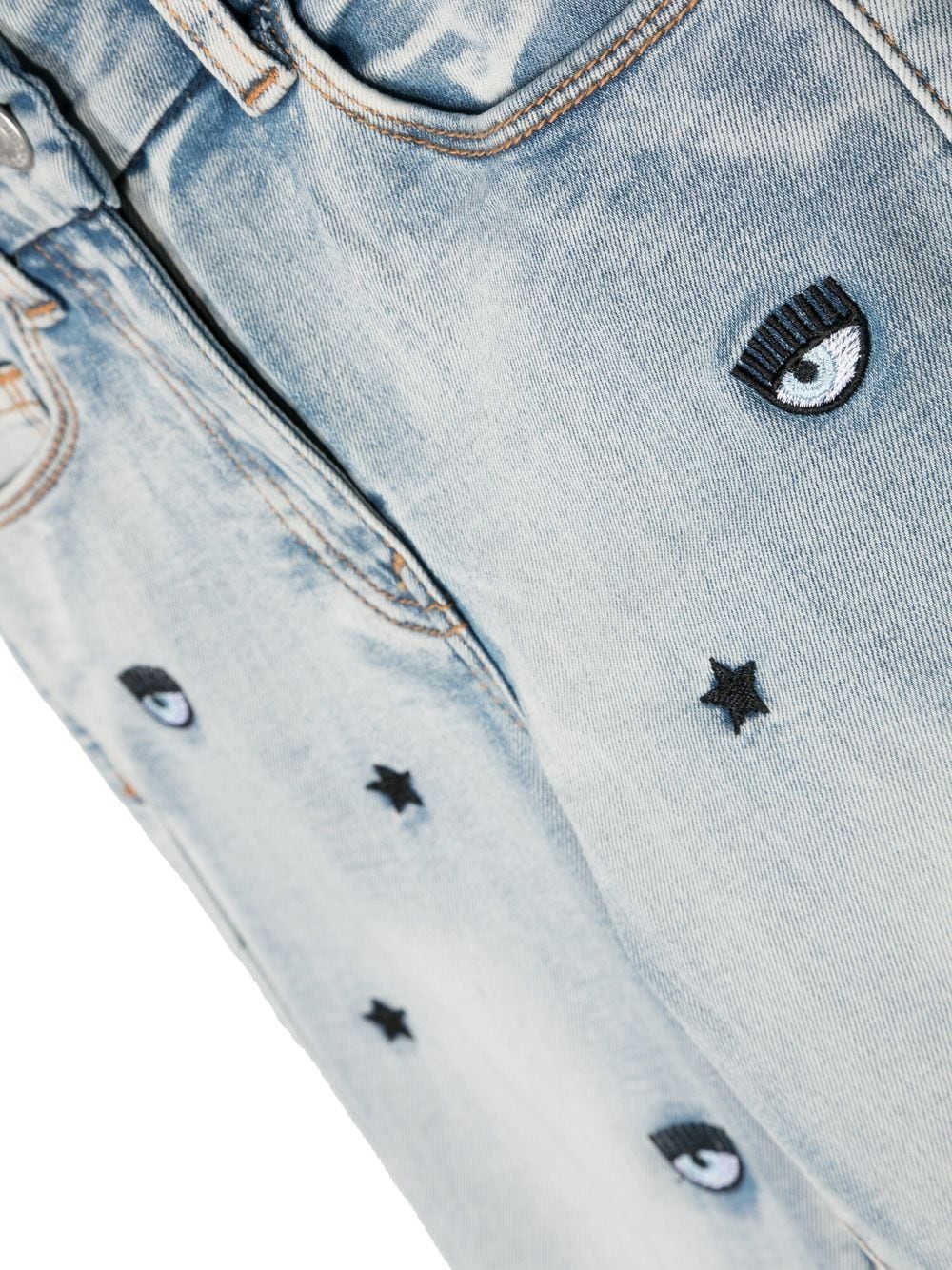 Shop Chiara Ferragni Eyelike-motif Denim Jeans In Blue