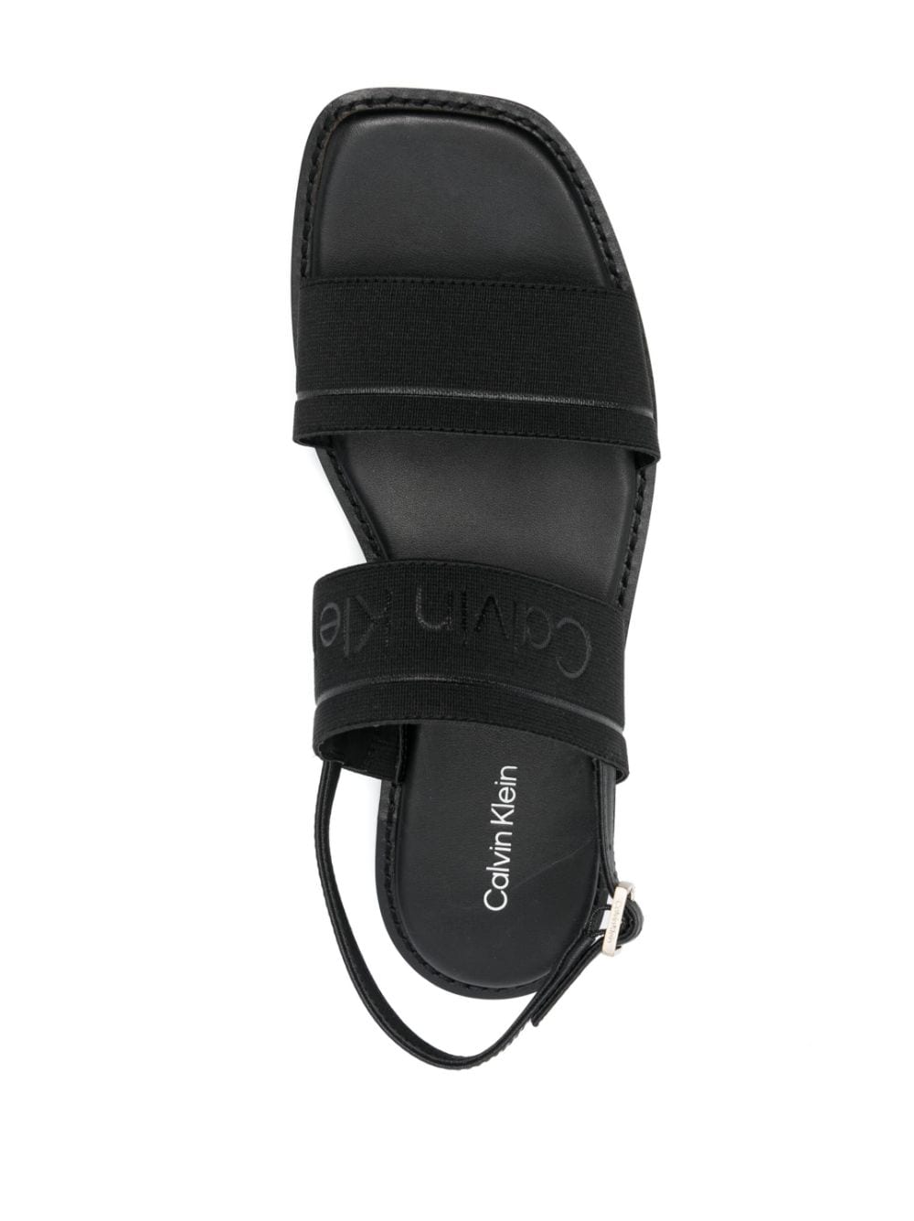 Shop Calvin Klein Debossed-logo Leather Sandals In Black