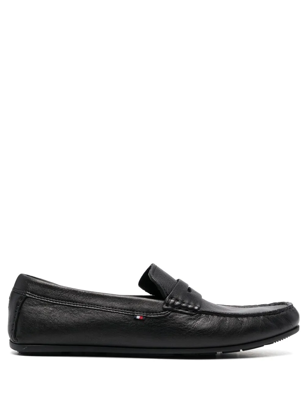 tommy hilfiger mocassins en cuir grainé à entaille penny - noir