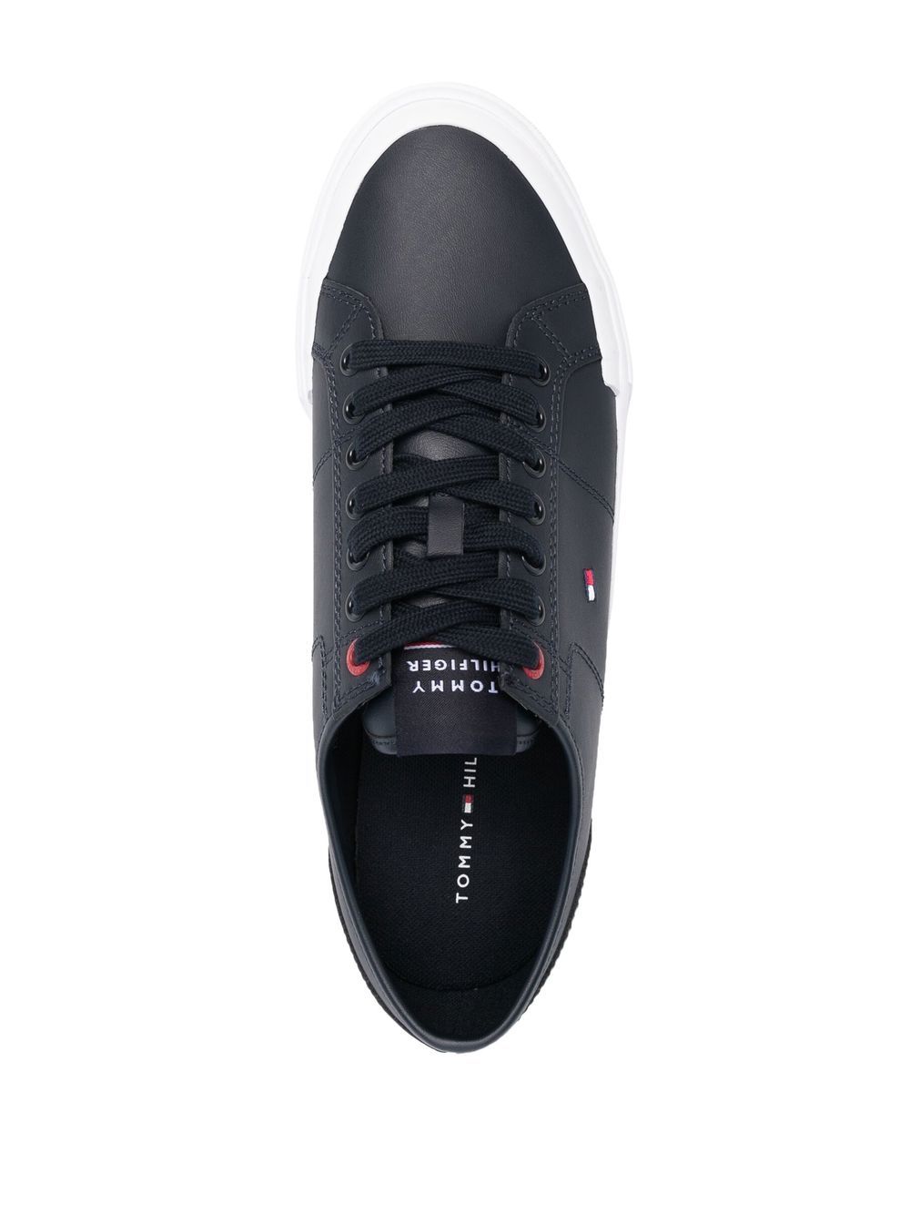 Shop Tommy Hilfiger Logo-embroidered Low-top Leather Sneakers In Blue-dw5