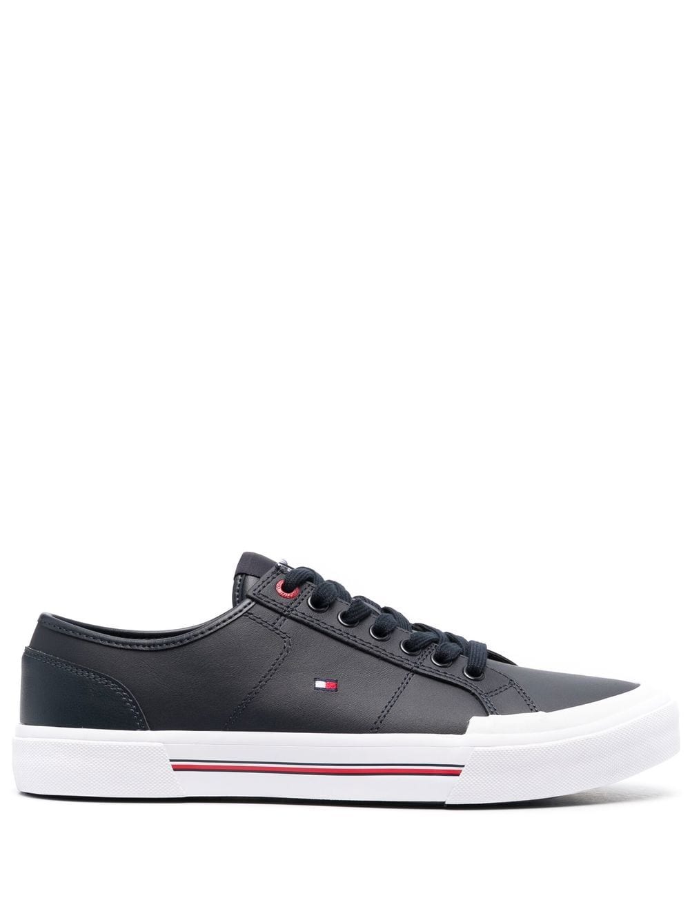 Tommy Hilfiger Logo-embroidered Low-top Leather Sneakers In Blue-dw5