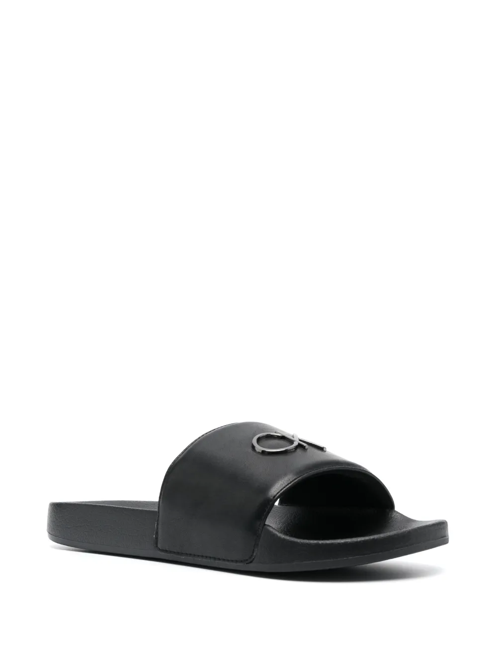 Calvin Klein Slippers met logoplakkaat - Zwart