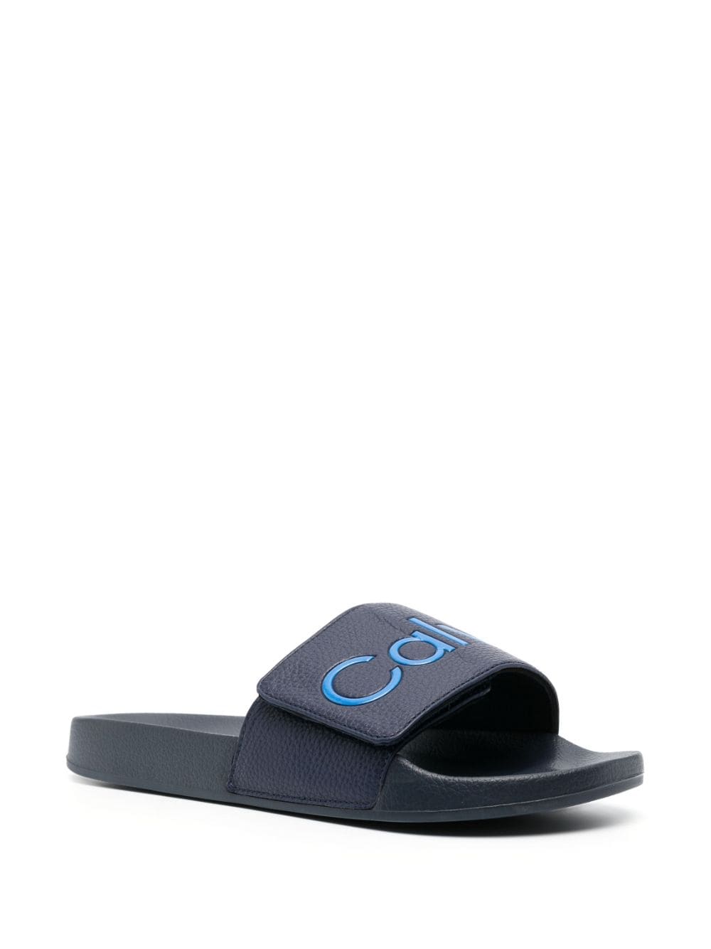 Shop Calvin Klein Logo-embossed Touch-strap Slides In Blue