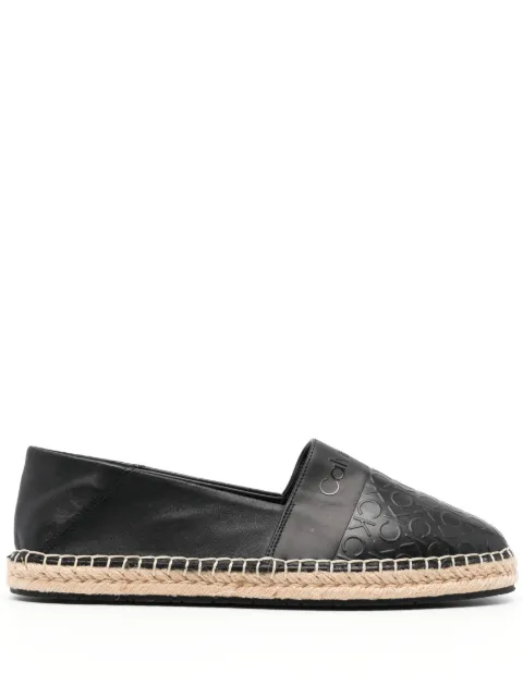 Calvin Klein embossed-logo leather flat espadrilles