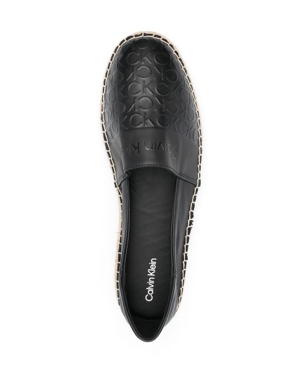 Shop Calvin Klein Embossed-logo Leather Flat Espadrilles In Black