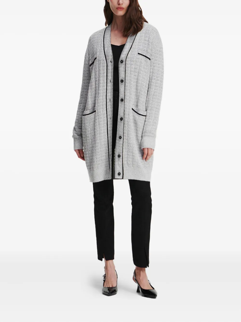  Karl Lagerfeld Bouclé Longline Cardigan - Grey 