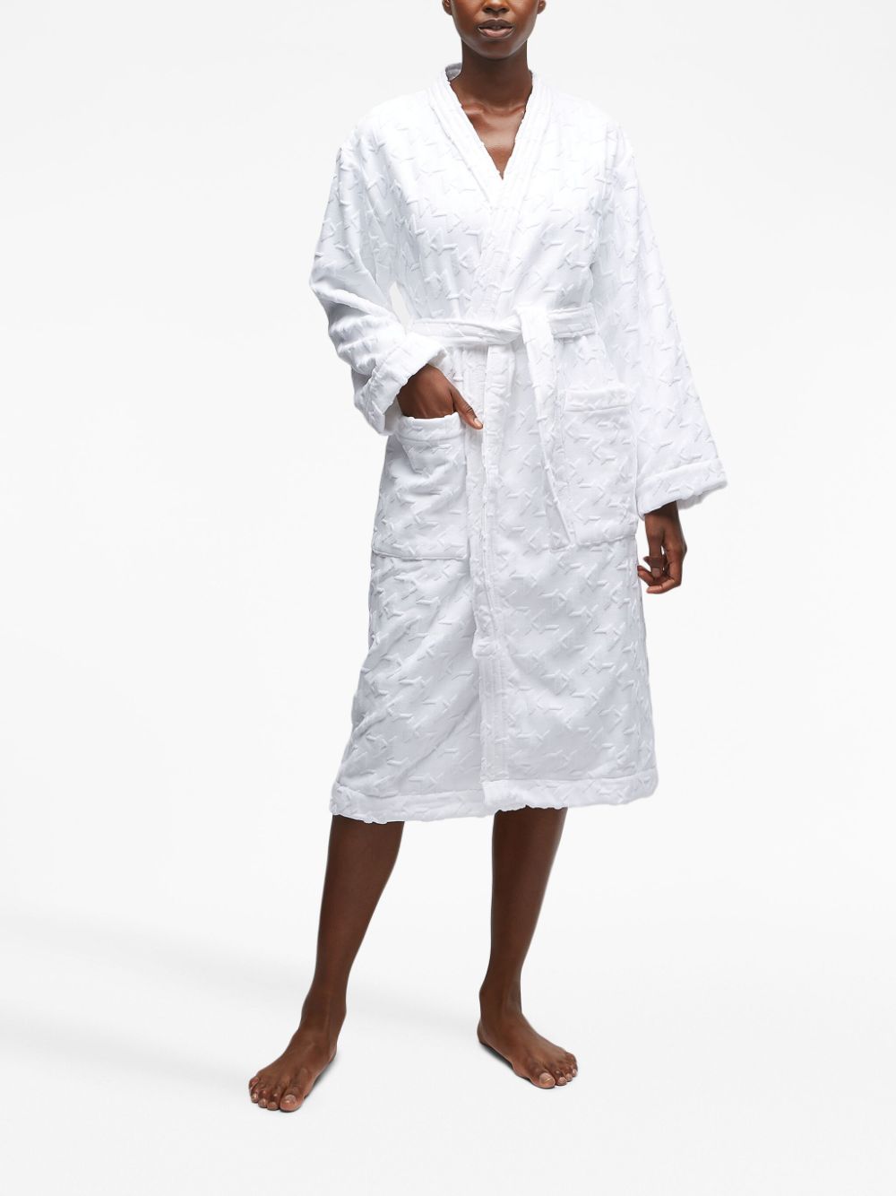 Shop Karl Lagerfeld Monogram-jacquard Cotton Bath Robe In White