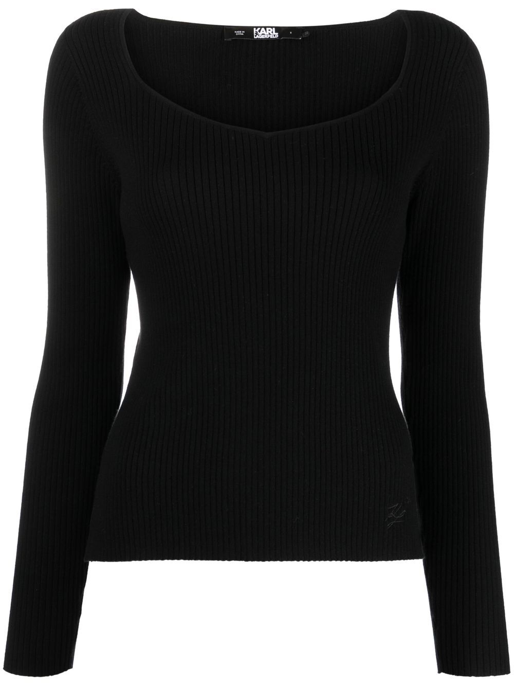 Karl Lagerfeld Long-sleeved Ribbed-knit Top In Black