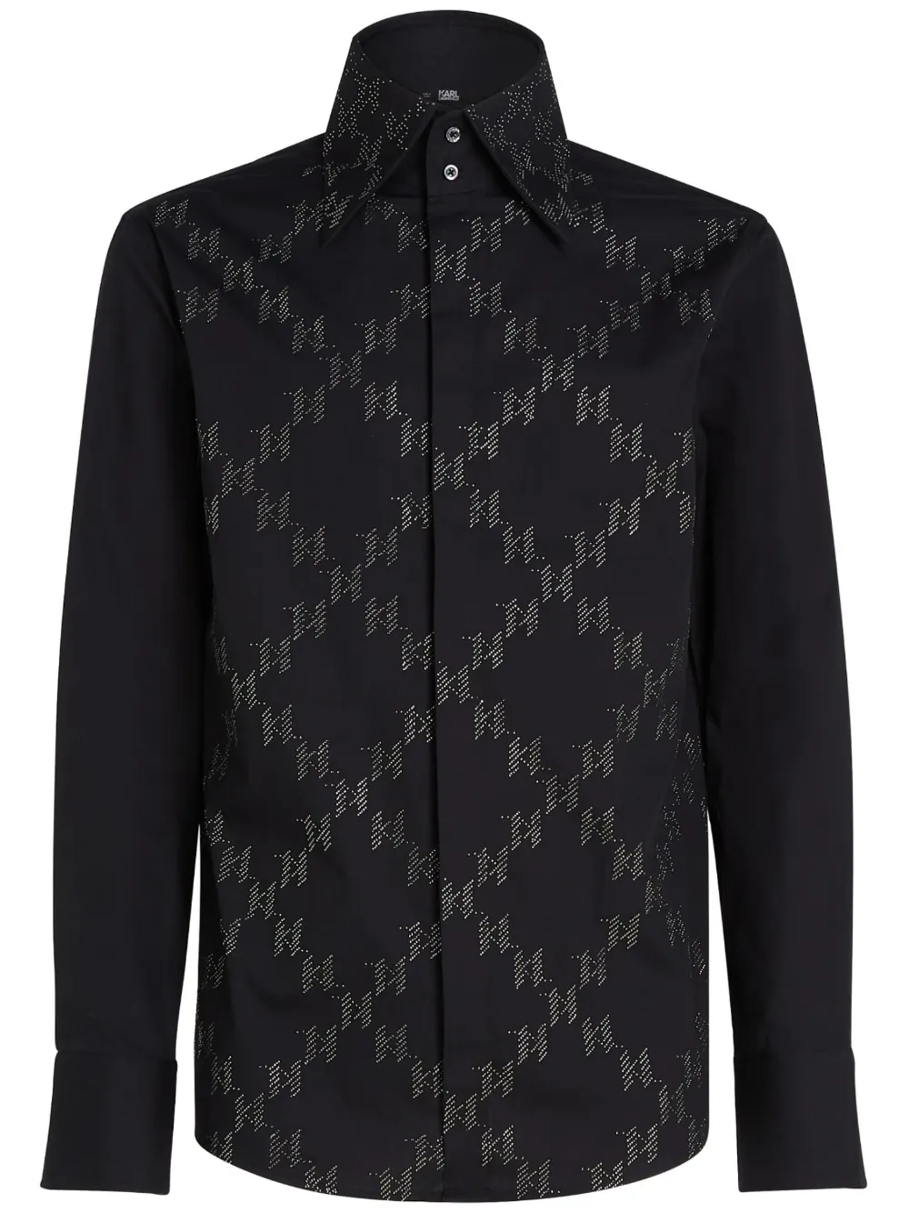 Karl Lagerfeld Allover Studded Kl Monogram Woven Shirt In Black