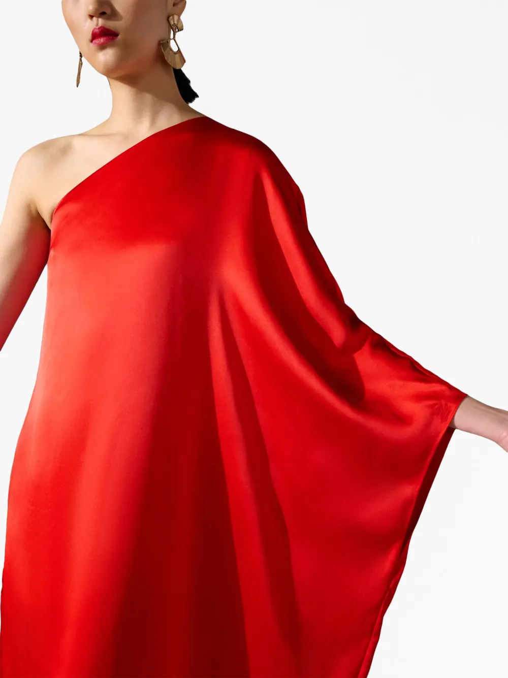 Shop Karl Lagerfeld One-shoulder Satin-finish Dress In Red