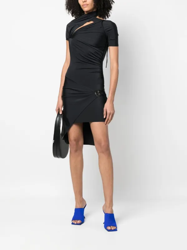 coperni asymmetric draped mini dress Coperni Denim Asymmetric Flower Mini Dress