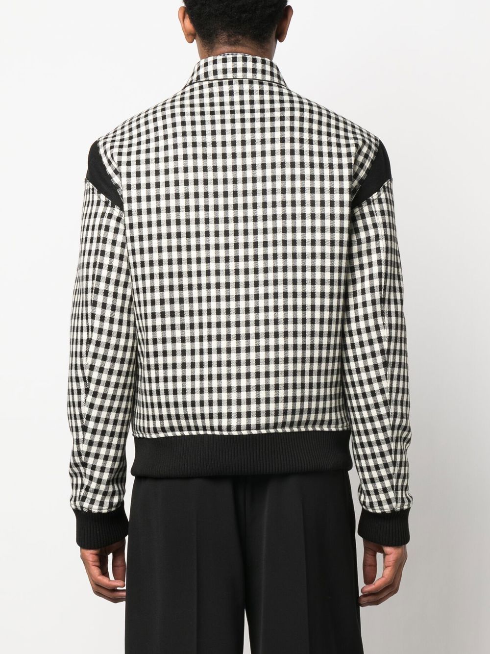 Shop Roberto Cavalli Gingham-check Shirt-collar Jacket In Black